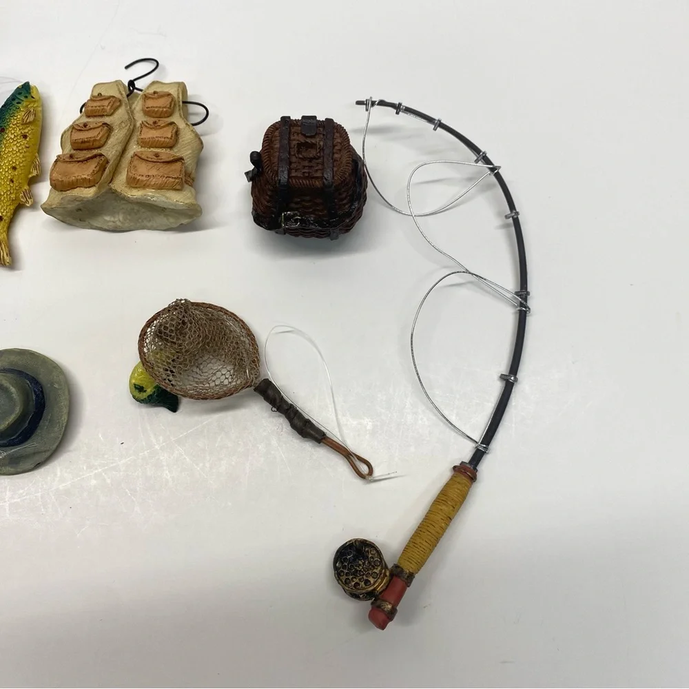 Fishing Miniature Set of 10 Christmas Tree Ornaments boots rods & accessories